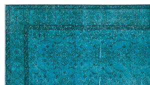 Turquoise  Over Dyed Vintage Rug 4'6'' x 8'2'' ft 136 x 248 cm