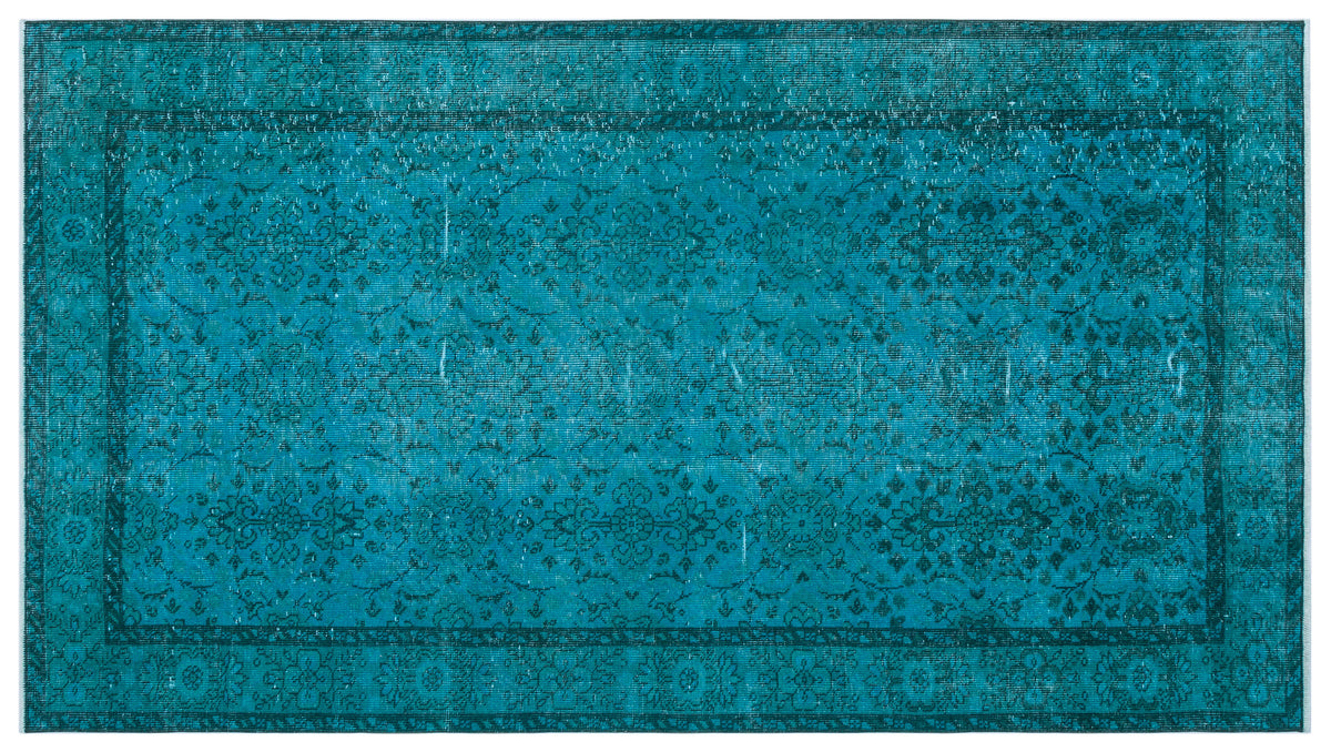 Turquoise  Over Dyed Vintage Rug 4&#39;6&#39;&#39; x 8&#39;2&#39;&#39; ft 136 x 248 cm