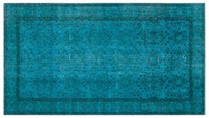 Turquoise  Over Dyed Vintage Rug 4'6'' x 8'2'' ft 136 x 248 cm