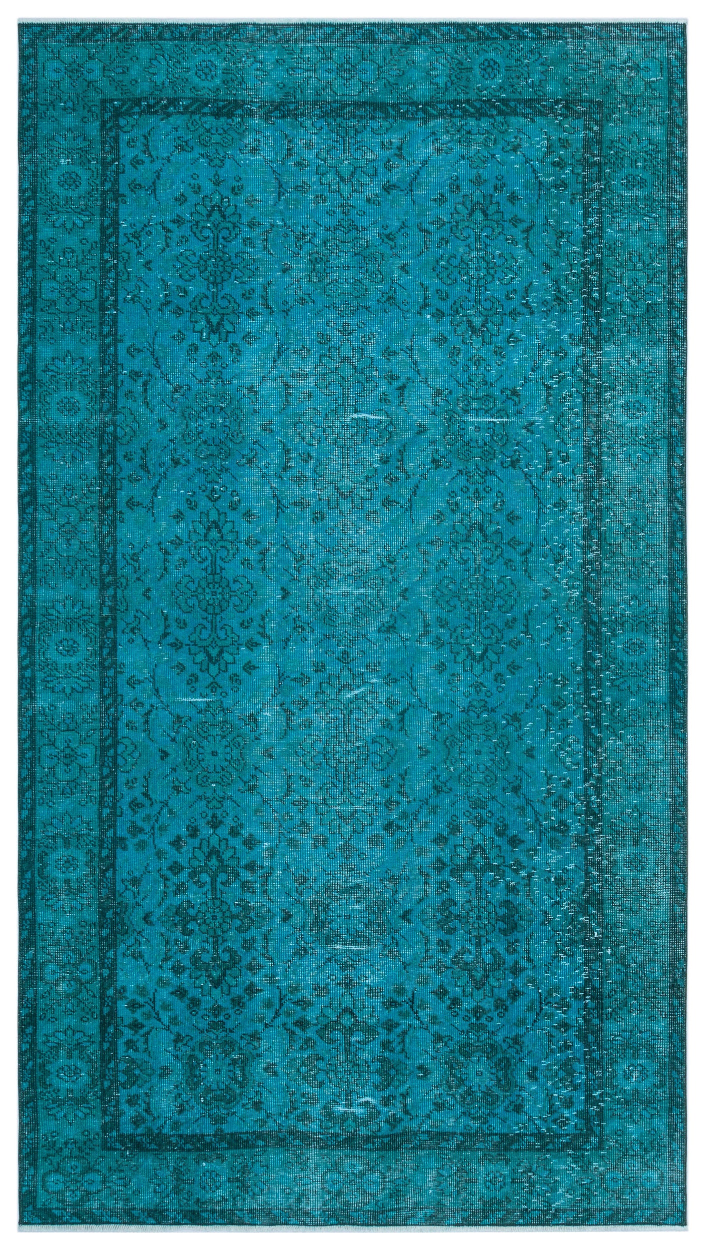 Turquoise  Over Dyed Vintage Rug 4'6'' x 8'2'' ft 136 x 248 cm
