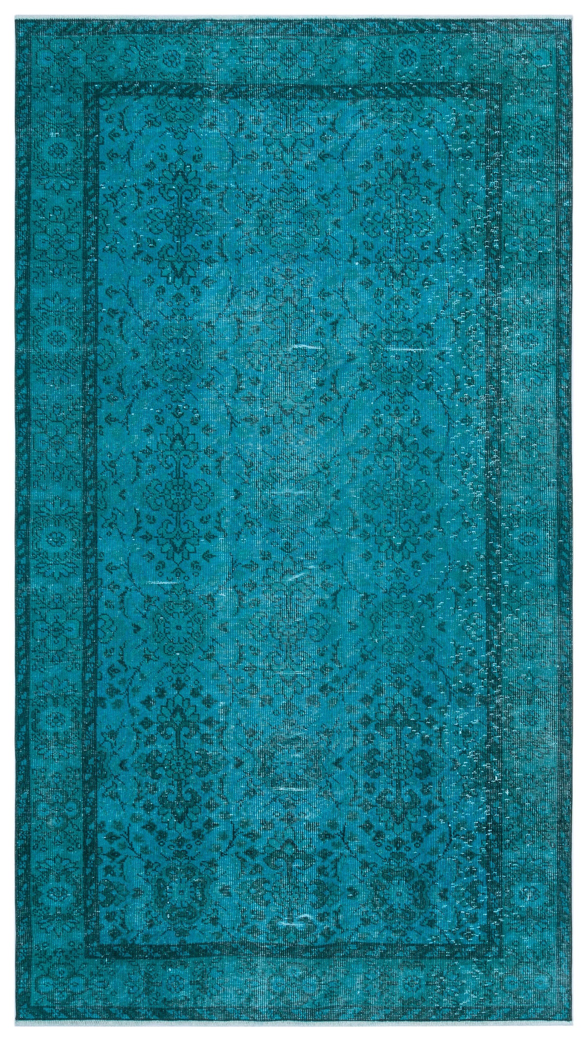 Turquoise  Over Dyed Vintage Rug 4&#39;6&#39;&#39; x 8&#39;2&#39;&#39; ft 136 x 248 cm
