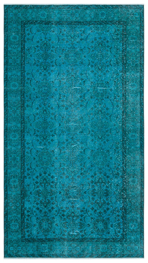 Turquoise  Over Dyed Vintage Rug 4'6'' x 8'2'' ft 136 x 248 cm