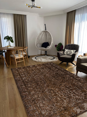 Brown Over Dyed Rug | Traditional Rug | Turkish Rug | Hand Weaving Rug  | Bedroom Rug | Wool Rug | Vintage Rug | Retro Rug  | Naturel Rug | Boho Rug I 5'8'' x 9'2'' ft 173 x 279 cm