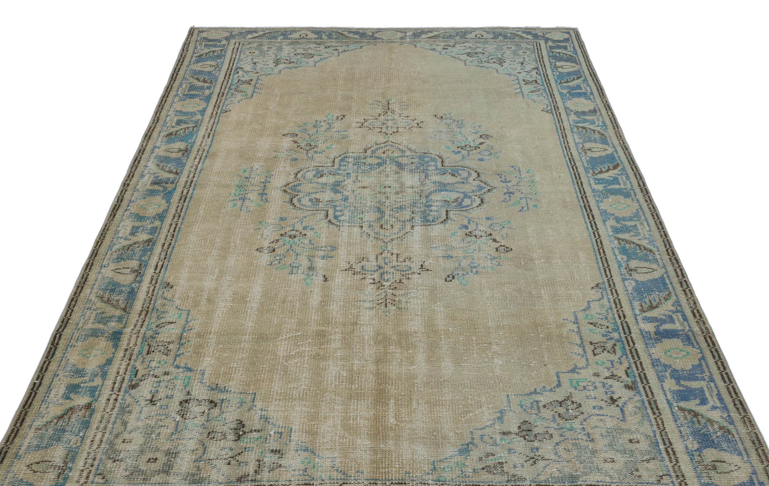 Beige Over Dyed Vintage Rug 5'8'' x 8'7'' ft 173 x 262 cm