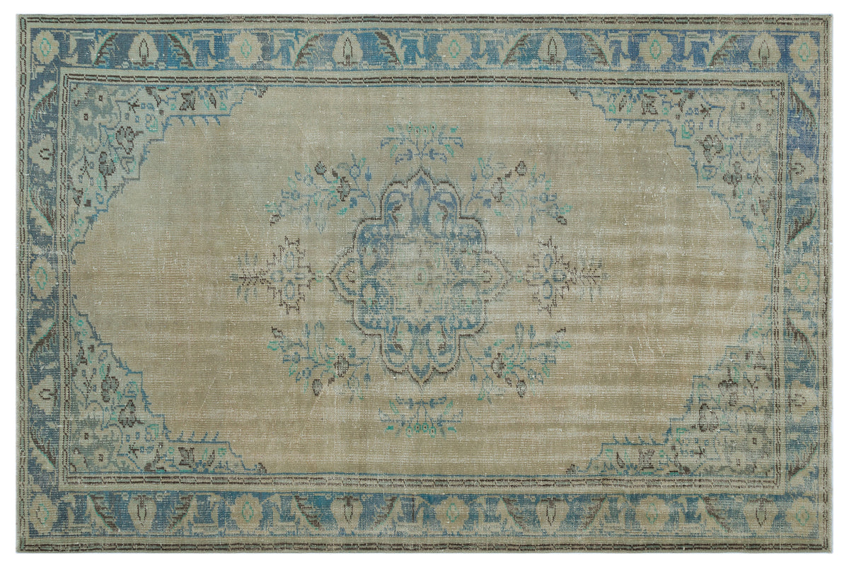 Beige Over Dyed Vintage Rug 5&#39;8&#39;&#39; x 8&#39;7&#39;&#39; ft 173 x 262 cm