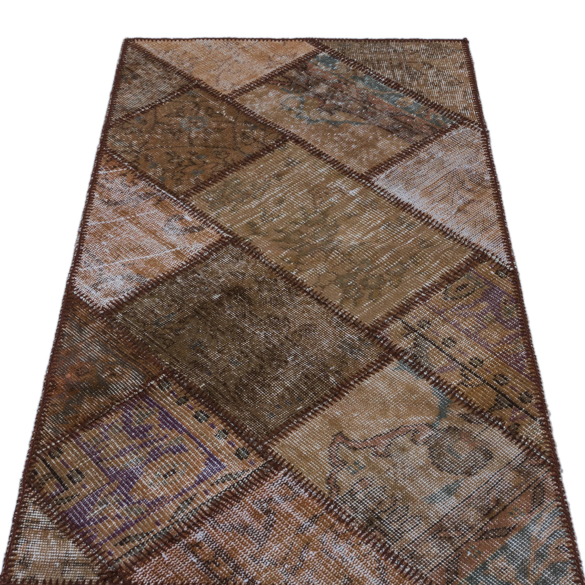 Brown Over Dyed Patchwork Unique Rug 2&#39;7&#39;&#39; x 4&#39;11&#39;&#39; ft 80 x 150 cm