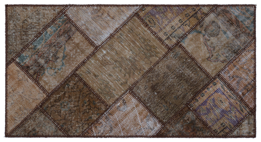Brown Over Dyed Patchwork Unique Rug 2'7'' x 4'11'' ft 80 x 150 cm