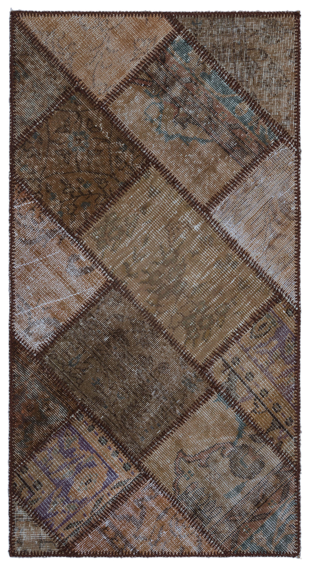 Brown Over Dyed Patchwork Unique Rug 2'7'' x 4'11'' ft 80 x 150 cm