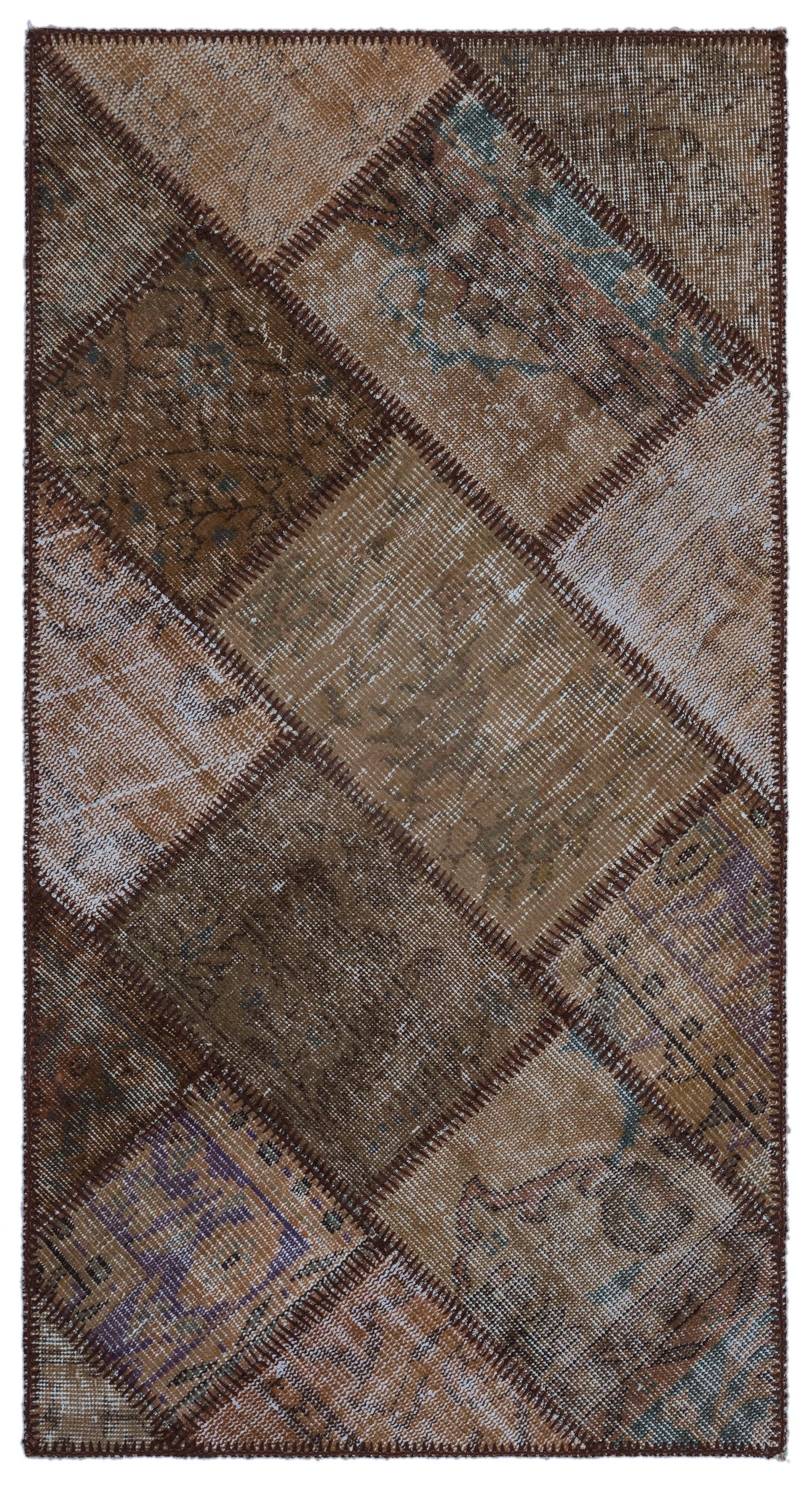 Brown Over Dyed Patchwork Unique Rug 2'7'' x 4'11'' ft 80 x 150 cm