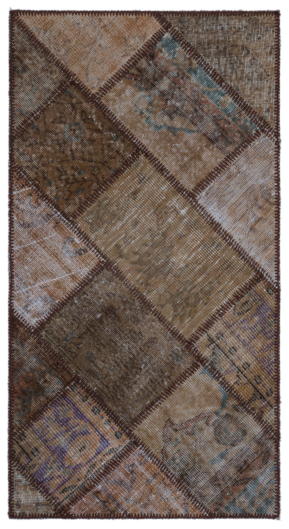 Brown Over Dyed Patchwork Unique Rug 2&#39;7&#39;&#39; x 4&#39;11&#39;&#39; ft 80 x 150 cm