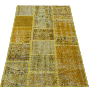 Yellow Over Dyed Patchwork Unique Rug 2'7'' x 4'11'' ft 80 x 150 cm