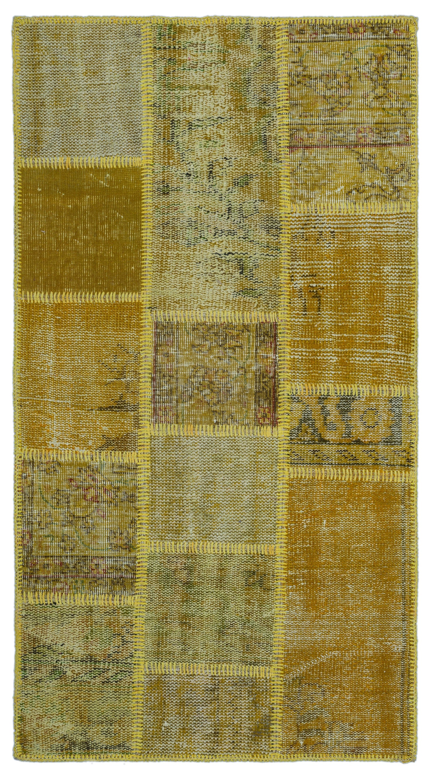 Yellow Over Dyed Patchwork Unique Rug 2'7'' x 4'11'' ft 80 x 150 cm