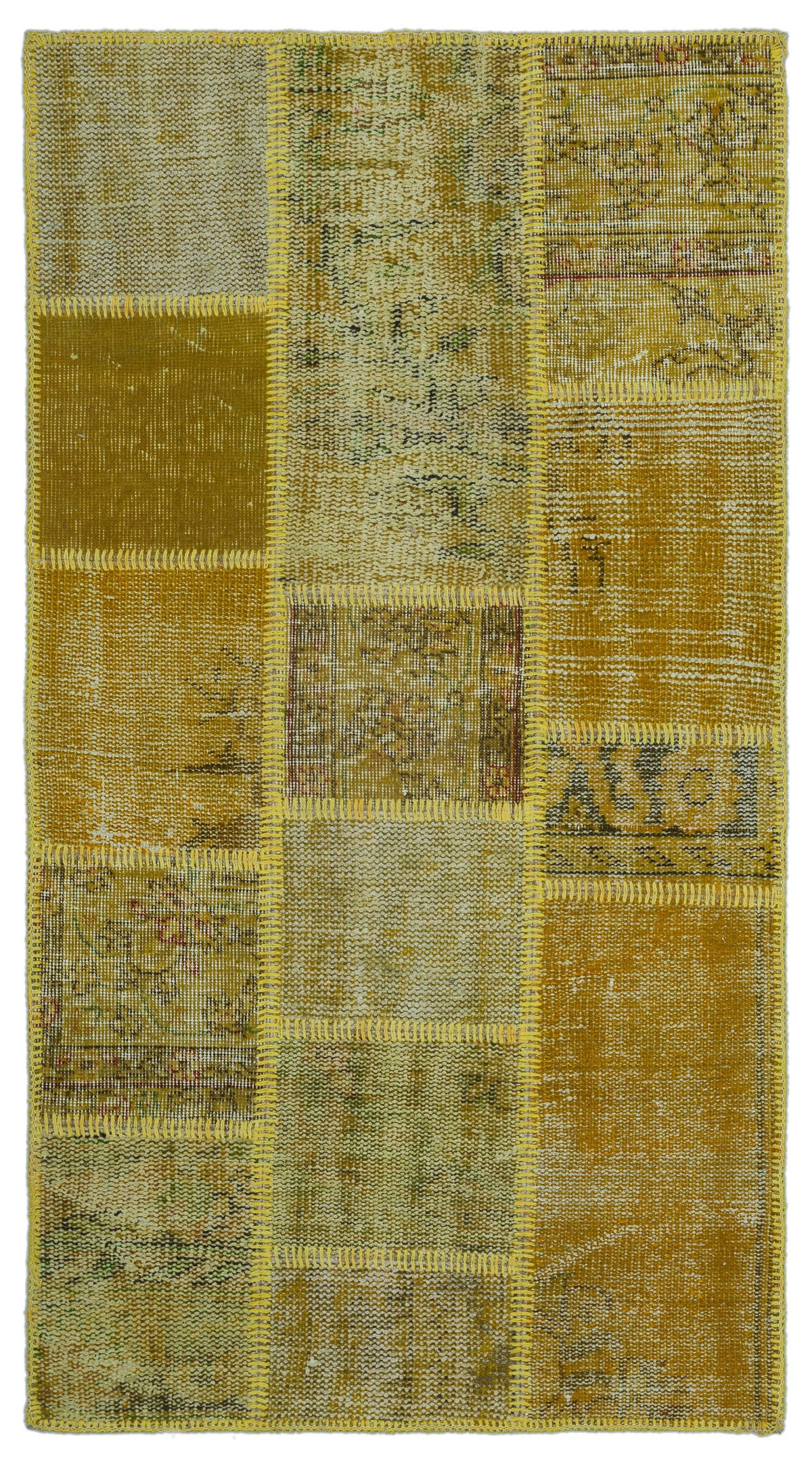 Yellow Over Dyed Patchwork Unique Rug 2&#39;7&#39;&#39; x 4&#39;11&#39;&#39; ft 80 x 150 cm