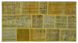 Yellow Over Dyed Patchwork Unique Rug 2'7'' x 4'11'' ft 80 x 150 cm