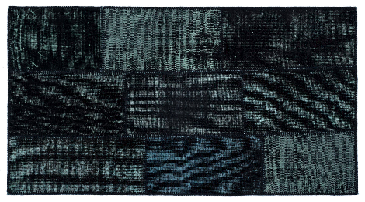 Black Over Dyed Patchwork Unique Rug 2&#39;7&#39;&#39; x 4&#39;11&#39;&#39; ft 80 x 150 cm