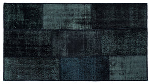 Black Over Dyed Patchwork Unique Rug 2'7'' x 4'11'' ft 80 x 150 cm