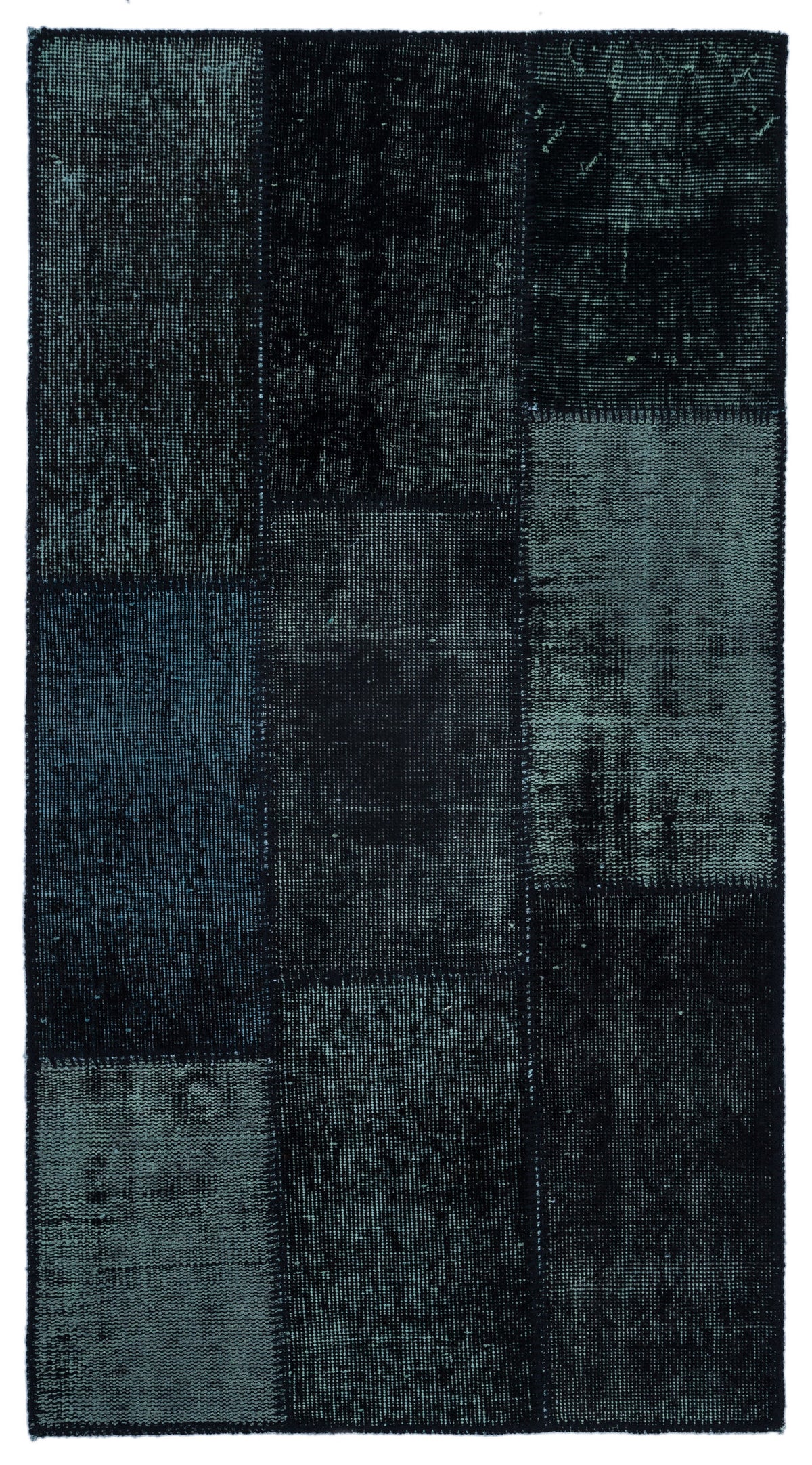 Black Over Dyed Patchwork Unique Rug 2&#39;7&#39;&#39; x 4&#39;11&#39;&#39; ft 80 x 150 cm