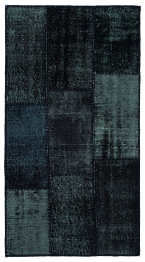 Black Over Dyed Patchwork Unique Rug 2'7'' x 4'11'' ft 80 x 150 cm