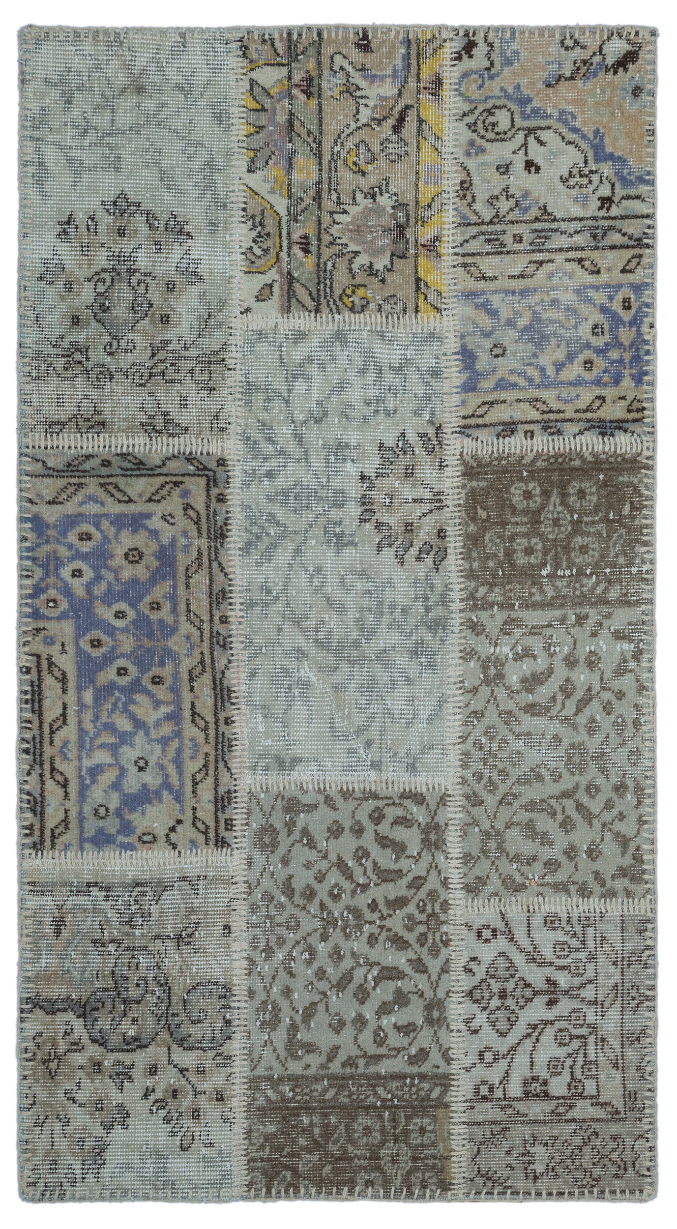 Beige Over Dyed Patchwork Unique Rug 2'7'' x 4'11'' ft 80 x 150 cm