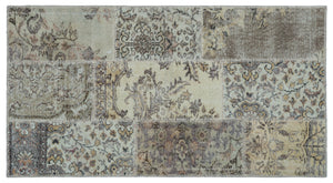 Beige Over Dyed Patchwork Unique Rug 2'7'' x 4'11'' ft 80 x 150 cm