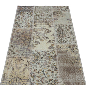 Beige Over Dyed Patchwork Unique Rug 2'7'' x 4'11'' ft 80 x 150 cm