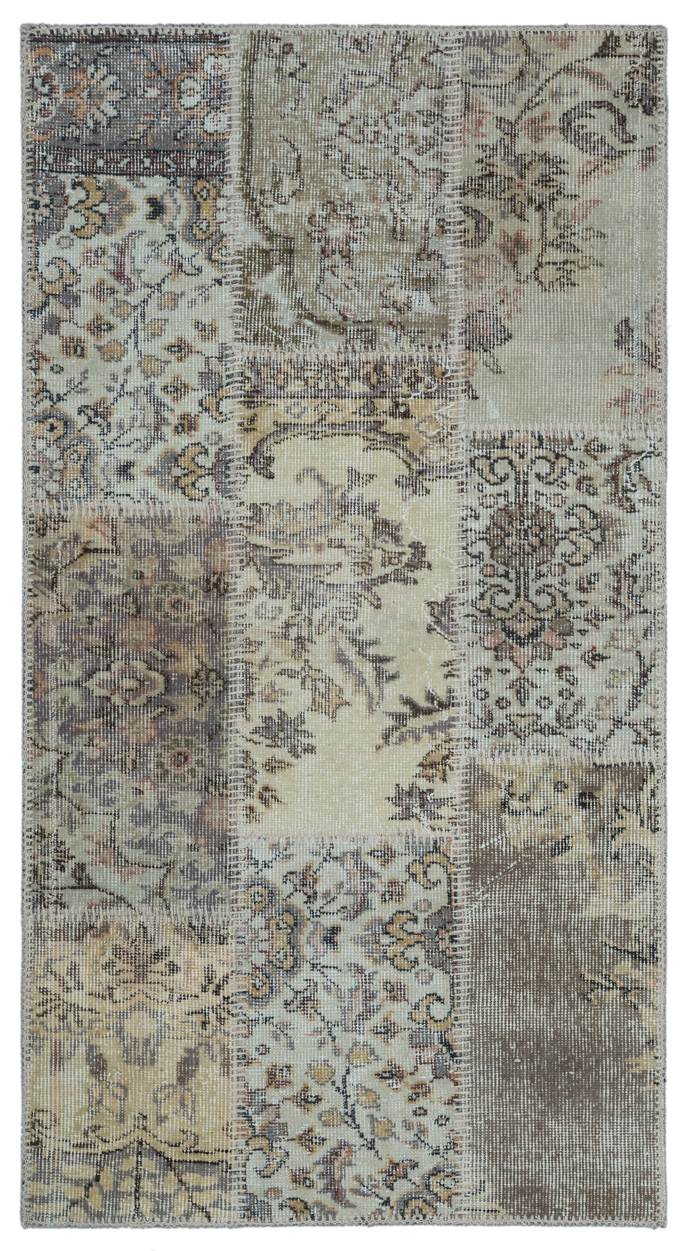 Beige Over Dyed Patchwork Unique Rug 2'7'' x 4'11'' ft 80 x 150 cm