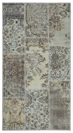 Beige Over Dyed Patchwork Unique Rug 2'7'' x 4'11'' ft 80 x 150 cm