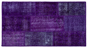 Purple Over Dyed Patchwork Unique Rug 2'7'' x 4'11'' ft 80 x 150 cm