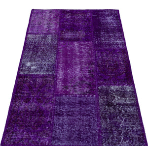 Purple Over Dyed Patchwork Unique Rug 2'7'' x 4'11'' ft 80 x 150 cm