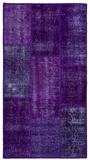 Purple Over Dyed Patchwork Unique Rug 2'7'' x 4'11'' ft 80 x 150 cm