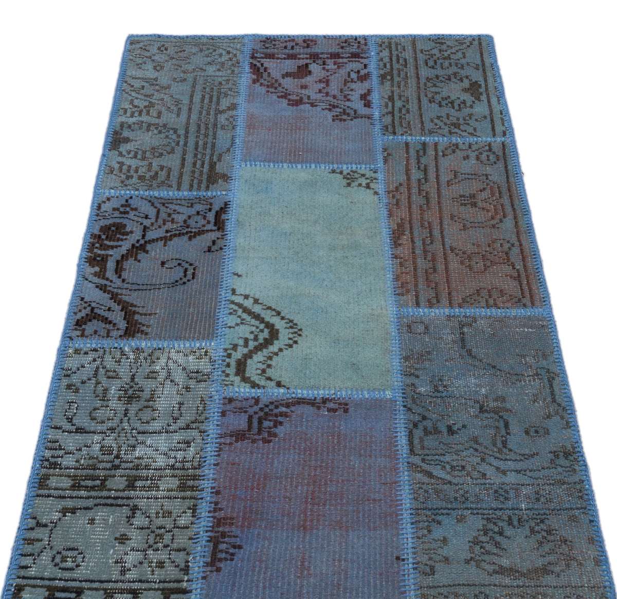 Blue Over Dyed Patchwork Unique Rug 2&#39;7&#39;&#39; x 4&#39;11&#39;&#39; ft 80 x 150 cm