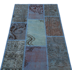 Blue Over Dyed Patchwork Unique Rug 2'7'' x 4'11'' ft 80 x 150 cm