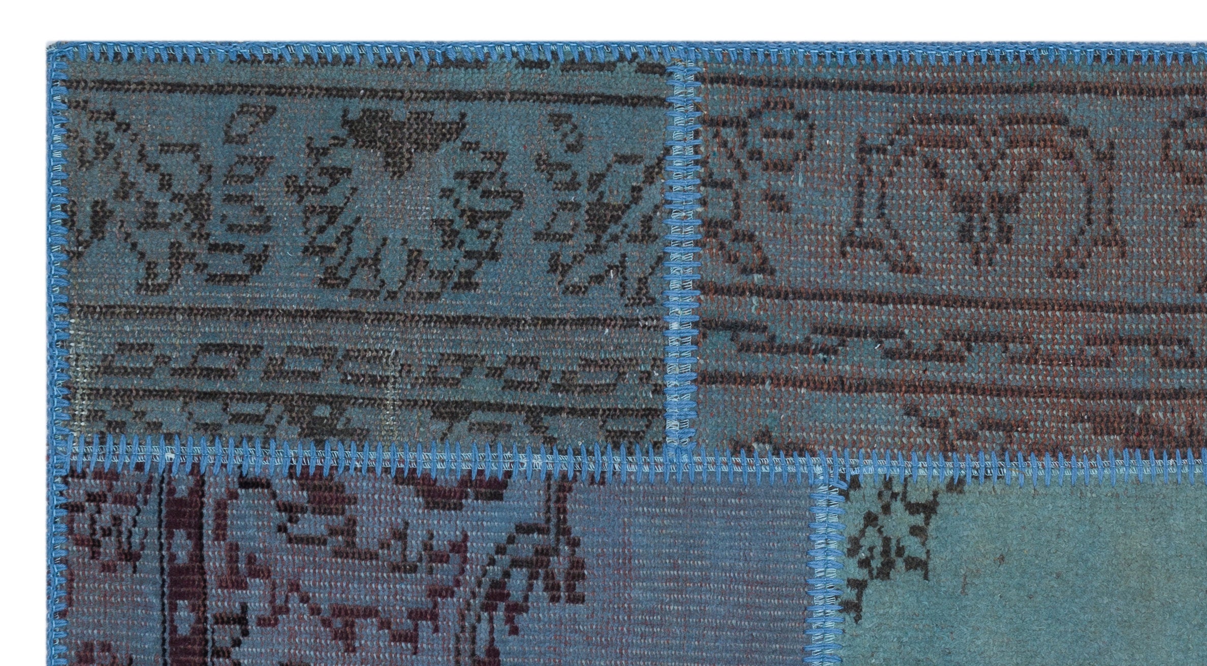 Blue Over Dyed Patchwork Unique Rug 2'7'' x 4'11'' ft 80 x 150 cm