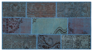 Blue Over Dyed Patchwork Unique Rug 2'7'' x 4'11'' ft 80 x 150 cm