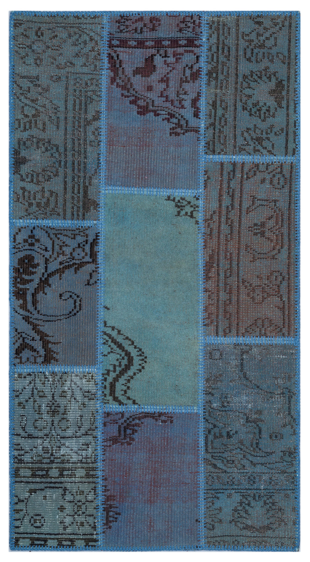 Blue Over Dyed Patchwork Unique Rug 2'7'' x 4'11'' ft 80 x 150 cm