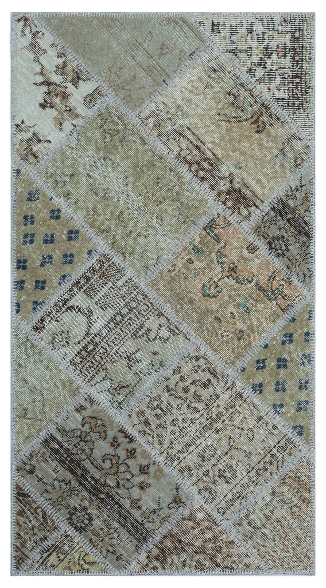 Beige Over Dyed Patchwork Unique Rug 2'7'' x 4'11'' ft 80 x 150 cm