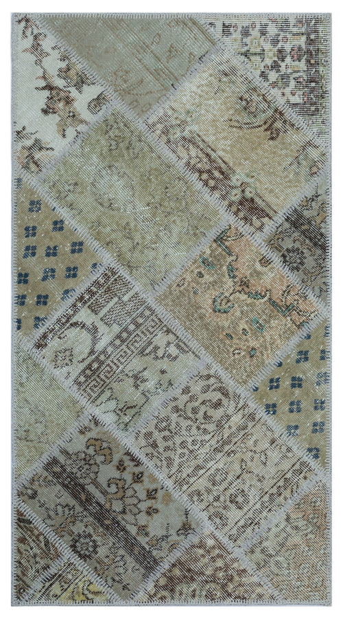 Beige Over Dyed Patchwork Unique Rug 2'7'' x 4'11'' ft 80 x 150 cm