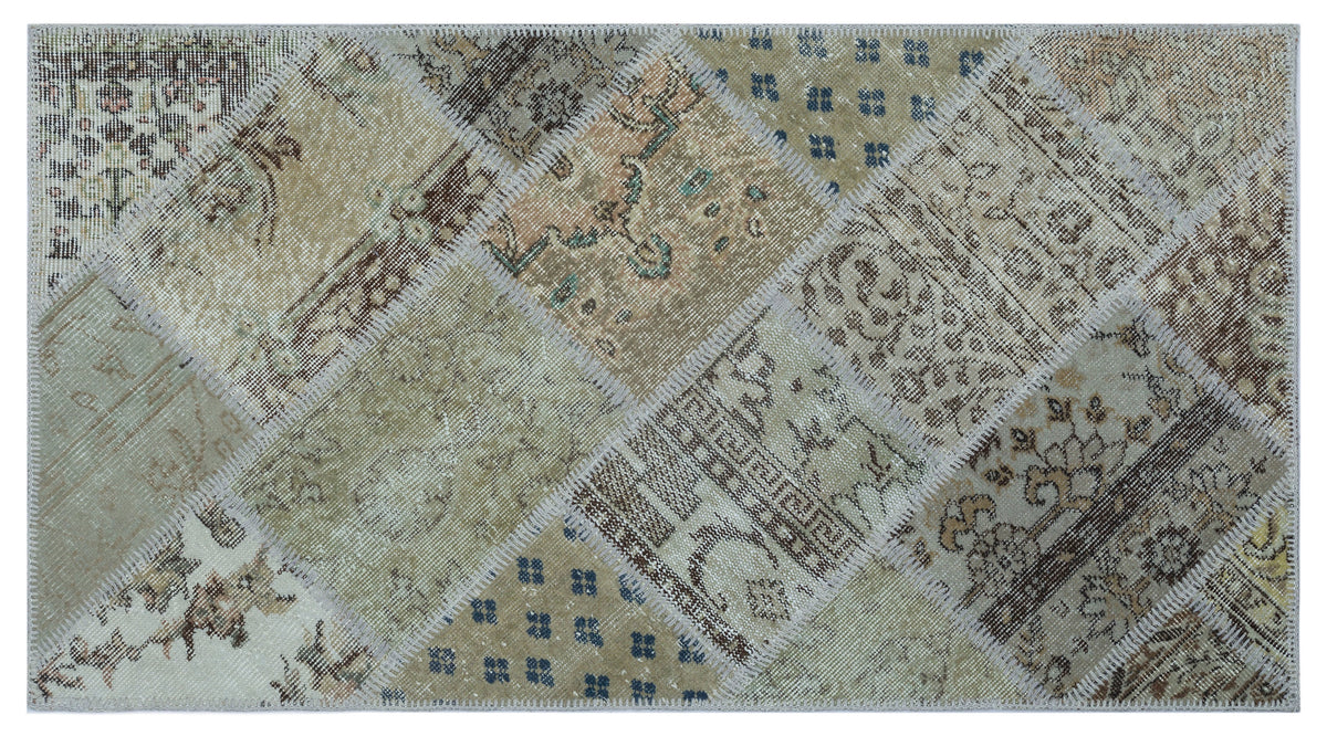 Beige Over Dyed Patchwork Unique Rug 2&#39;7&#39;&#39; x 4&#39;11&#39;&#39; ft 80 x 150 cm