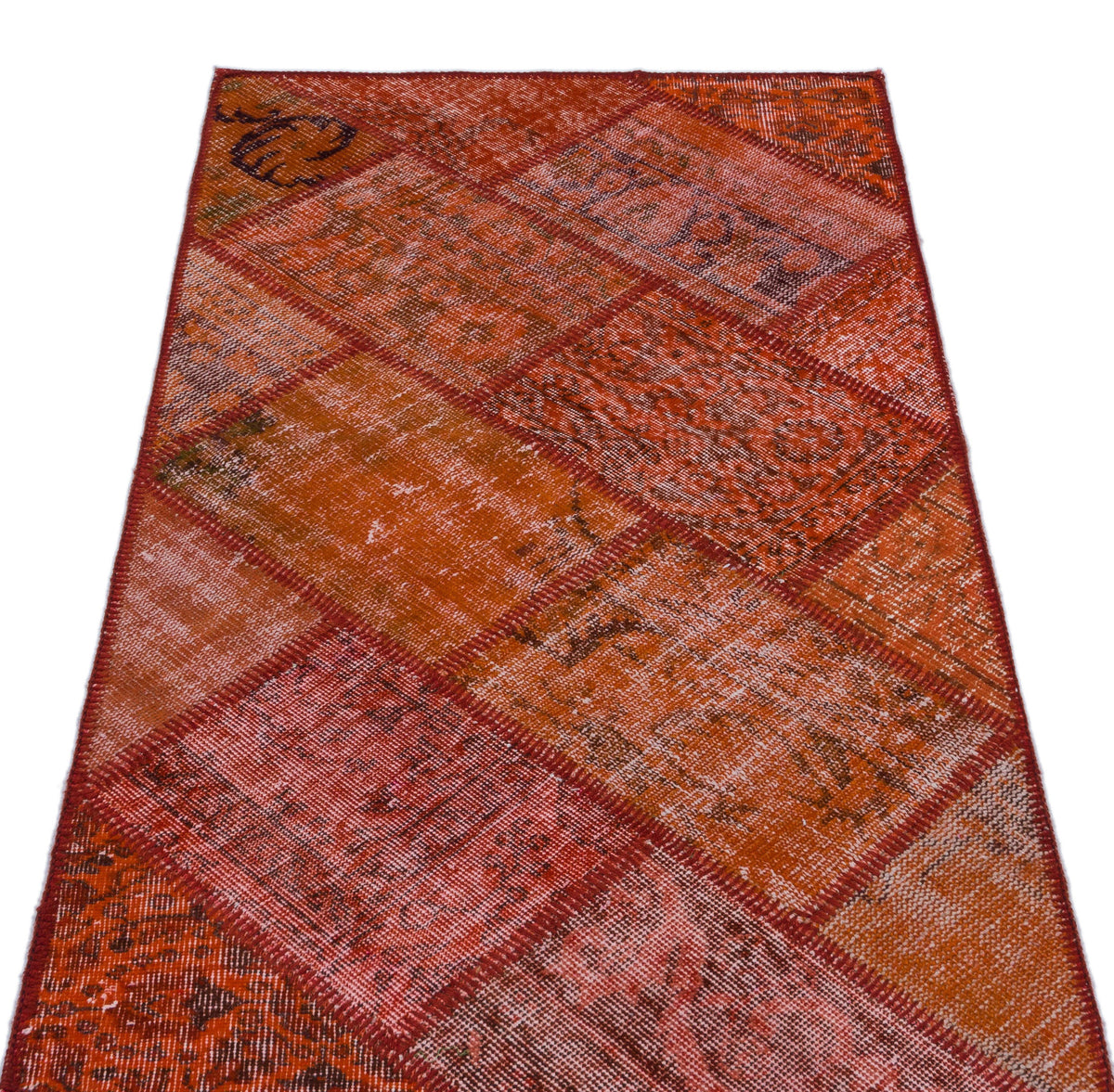 Red Over Dyed Patchwork Unique Rug 2&#39;7&#39;&#39; x 4&#39;11&#39;&#39; ft 80 x 150 cm