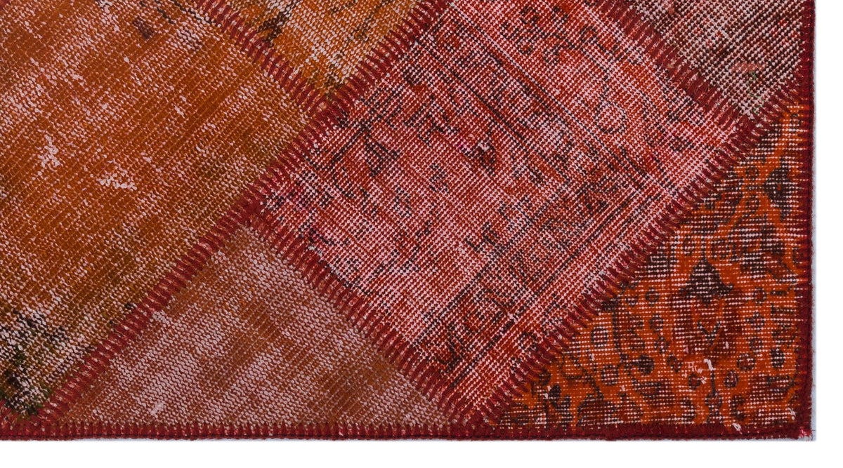 Red Over Dyed Patchwork Unique Rug 2&#39;7&#39;&#39; x 4&#39;11&#39;&#39; ft 80 x 150 cm