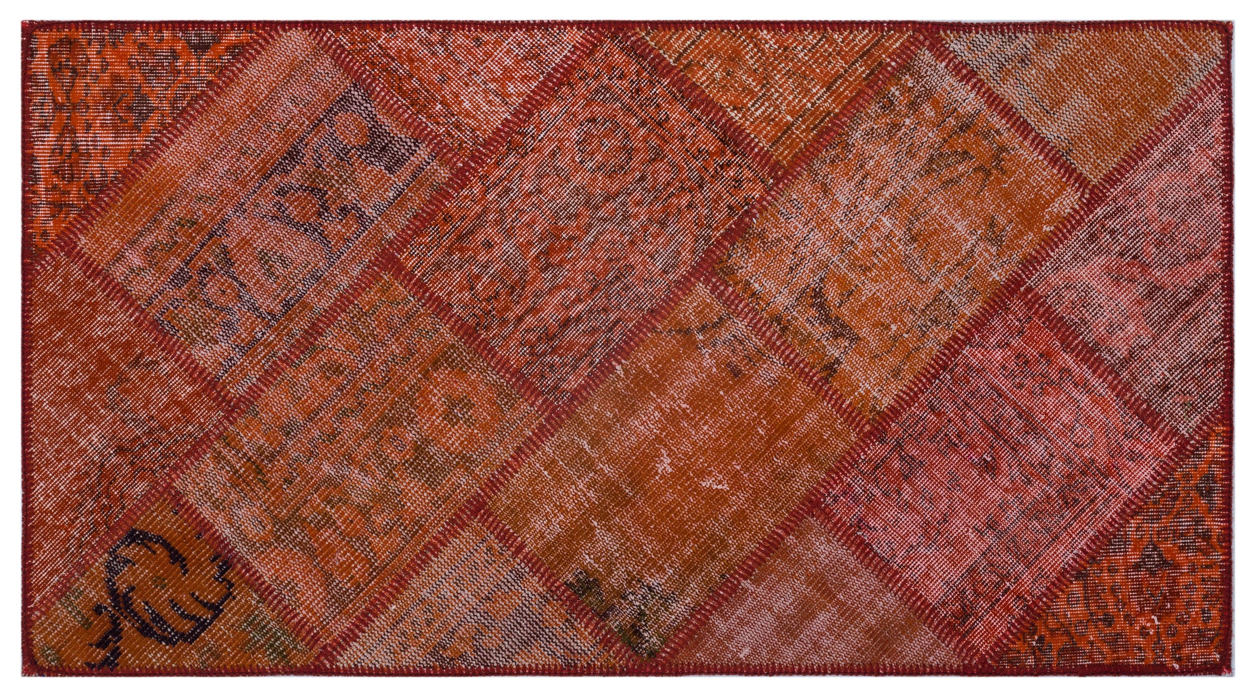 Red Over Dyed Patchwork Unique Rug 2'7'' x 4'11'' ft 80 x 150 cm