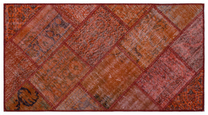 Red Over Dyed Patchwork Unique Rug 2'7'' x 4'11'' ft 80 x 150 cm