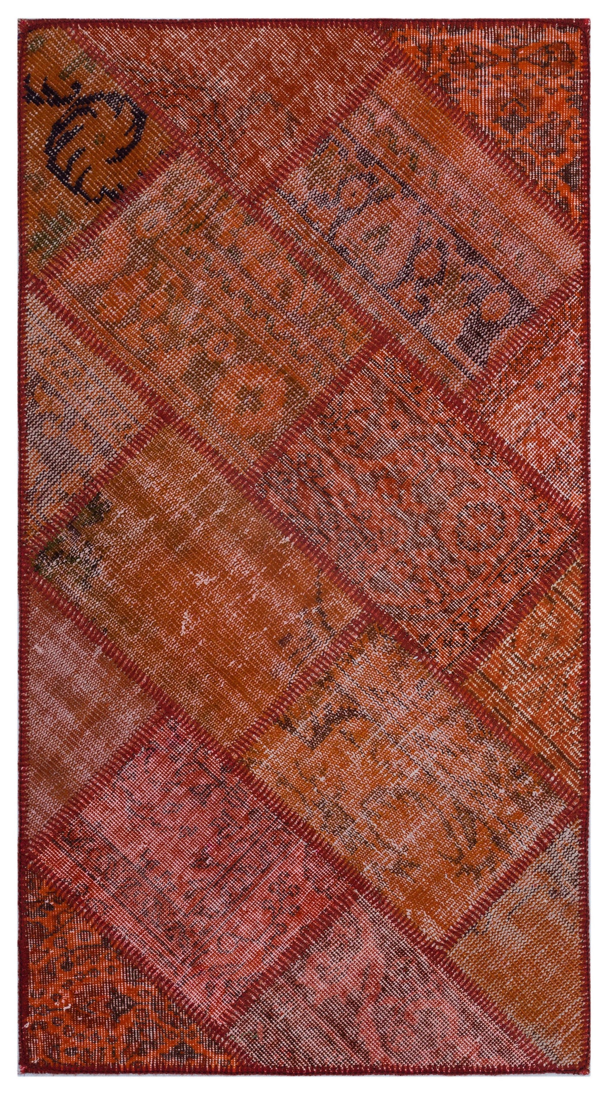 Red Over Dyed Patchwork Unique Rug 2&#39;7&#39;&#39; x 4&#39;11&#39;&#39; ft 80 x 150 cm