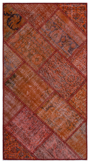 Red Over Dyed Patchwork Unique Rug 2'7'' x 4'11'' ft 80 x 150 cm