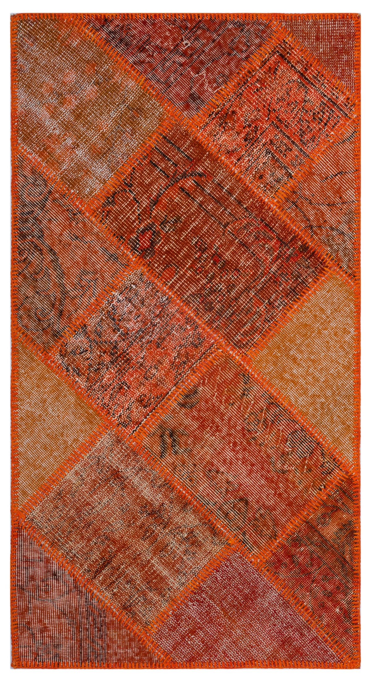 Orange Over Dyed Patchwork Unique Rug 2&#39;7&#39;&#39; x 4&#39;11&#39;&#39; ft 80 x 150 cm