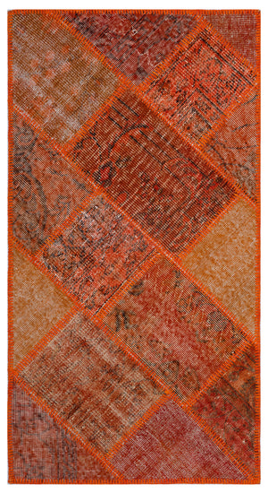 Orange Over Dyed Patchwork Unique Rug 2'7'' x 4'11'' ft 80 x 150 cm