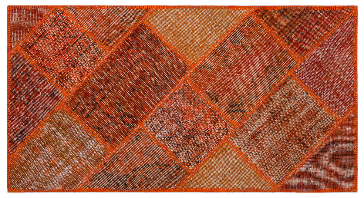 Orange Over Dyed Patchwork Unique Rug 2&#39;7&#39;&#39; x 4&#39;11&#39;&#39; ft 80 x 150 cm