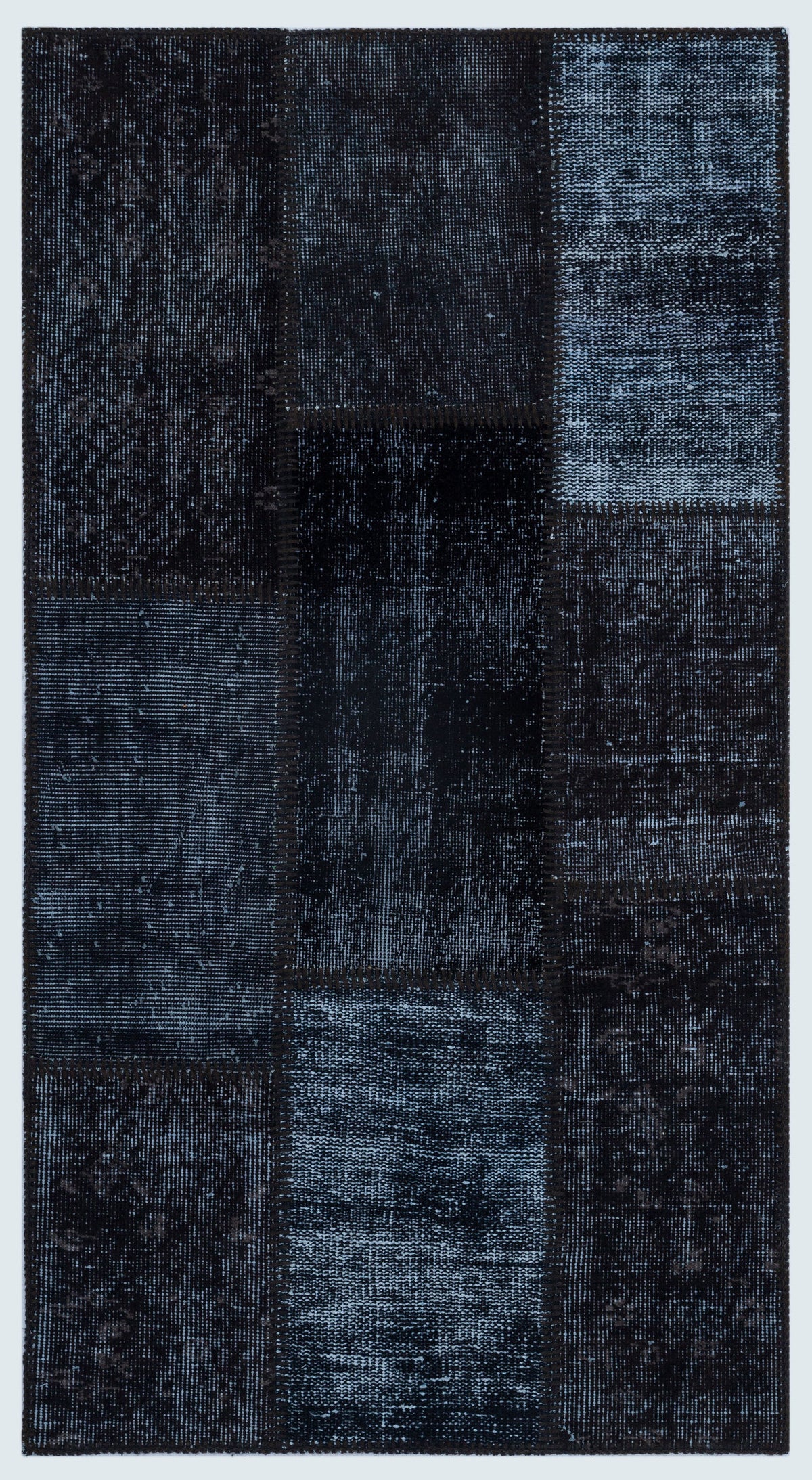 Black Over Dyed Patchwork Unique Rug 2&#39;7&#39;&#39; x 4&#39;11&#39;&#39; ft 80 x 150 cm