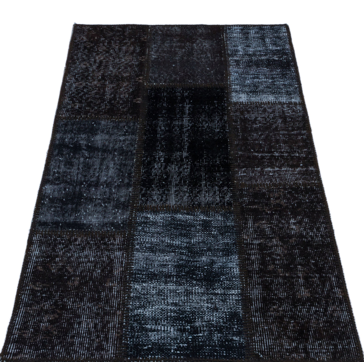 Black Over Dyed Patchwork Unique Rug 2&#39;7&#39;&#39; x 4&#39;11&#39;&#39; ft 80 x 150 cm