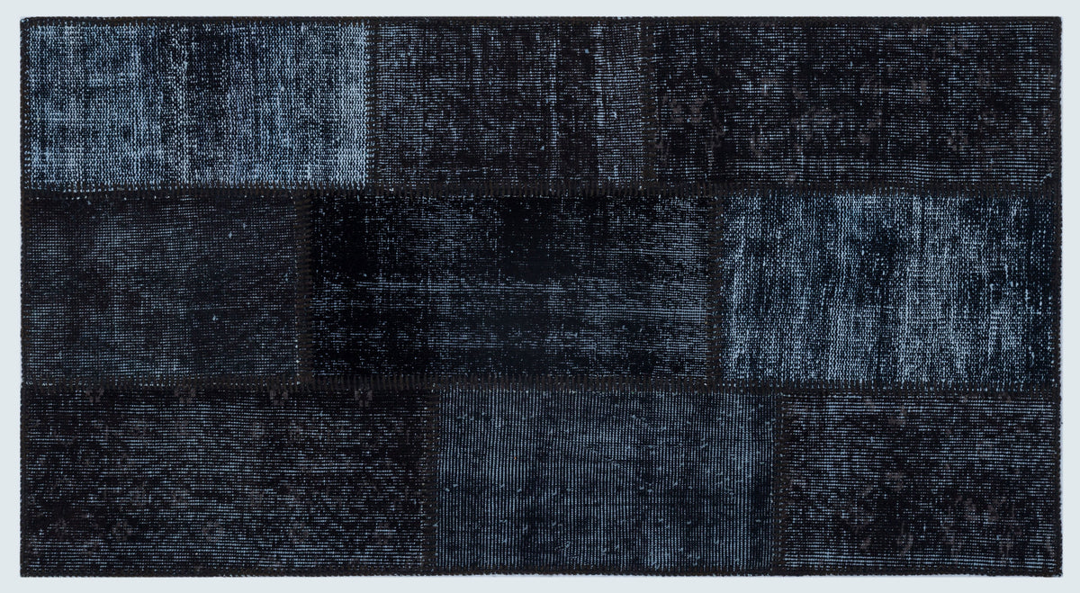 Black Over Dyed Patchwork Unique Rug 2&#39;7&#39;&#39; x 4&#39;11&#39;&#39; ft 80 x 150 cm